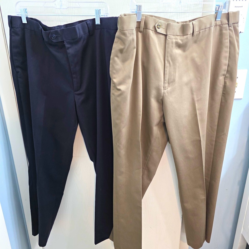Lot of 2 Perry Ellis Portfolio Mens Dress Pants  Black and Tan 38 x32 Cotton